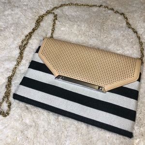 Stella and Dot Black & White Striped Clutch